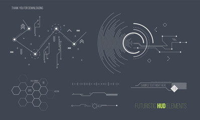 Futuristic HUD elements vector collection. Space technology background graphic design objects. - obrazy, fototapety, plakaty