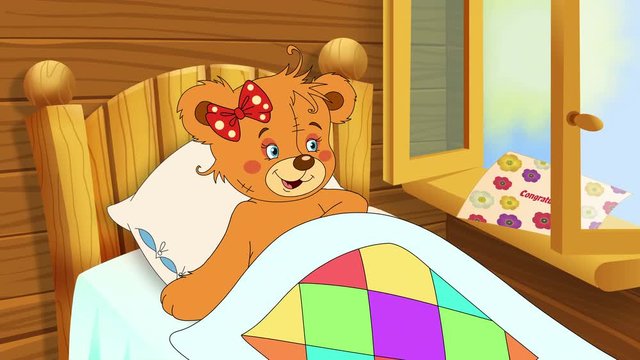 Valentines card for girl with colorful flowers and little bears. Hand drawn animation. 29.97 fps