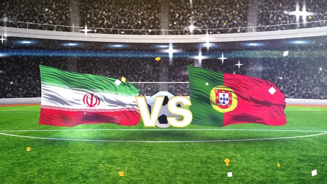 3D animation of Iran vs Portugal with soccer ball 2018