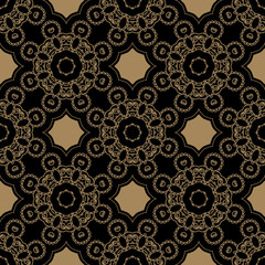 Abstract seamless pattern on black background. Hand drawn vector illustration