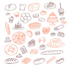 Vector hand drawn doodle bakery elements set isolated on white background