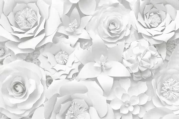 Poster Witboek bloemenmuur, bloemenachtergrond, trouwkaart, wenskaartsjabloon © Dreams Creator