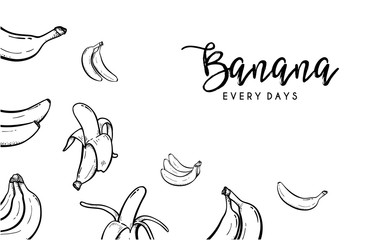 Fototapeta premium Banana hand drawn background with place for your text vector template for poster, flyer,wallpaper. pattern.