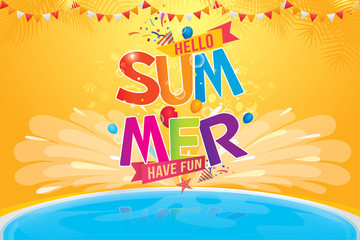 Vector hello summer background design for summer party poster, banner, postcard. Vector illustration