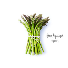 Fresh Green Asparagus on White Background; organic 