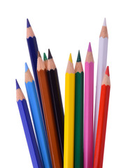 Colour pencils isolated on white background close up