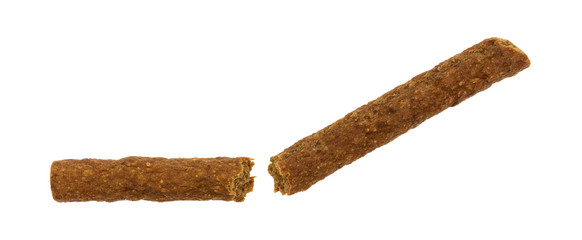 Broken beef stick on a white background.
