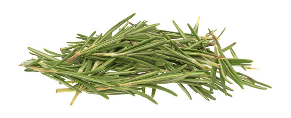 Organic rosemary needles on a white background.