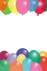 Colorful flying balloons frame. Birthday greeting card template. Vertical. Copy space. Vector illustration.
