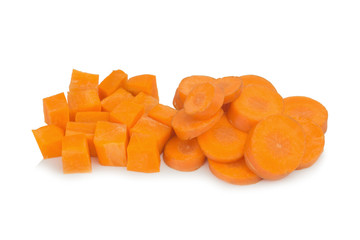 carrot sliced and carrot cube isolated on white background