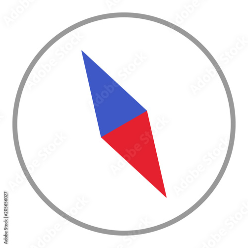 "Blue and red compass needle in circle. Navigation button. Vector icon