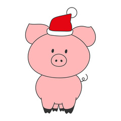 Obraz na płótnie Canvas Pink piggy in red hat. Chinese New Year 2019 symbol. Vector illustration.