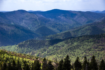 panorama of the Carpathian mountains, national park Skolevski beskidy, Lviv region of Western Ukraine