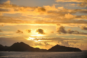 Sky, sunset, clouds, sea