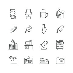Office related icons: thin vector icon set, black and white kit