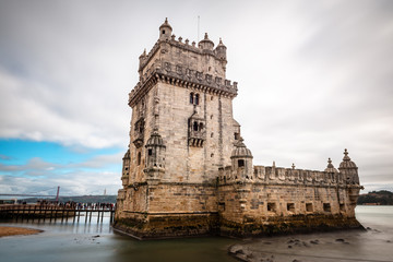 Fortified Belém Tower on a cloudy Winter day