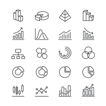 Graph related icons: thin vector icon set, black and white kit