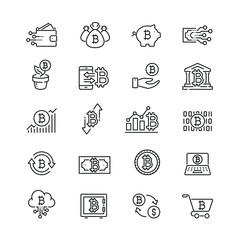 Blockchain related icons: thin vector icon set, black and white kit