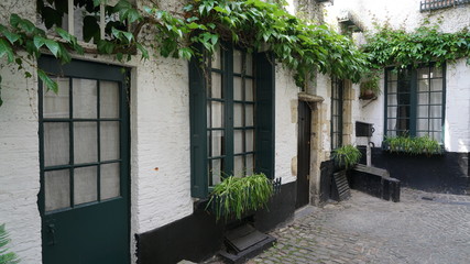 Fototapeta na wymiar Old cobblestone street with old houses in Antwerp, Belgium.