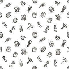 Hand drawn seamless pattern with beer stuff.