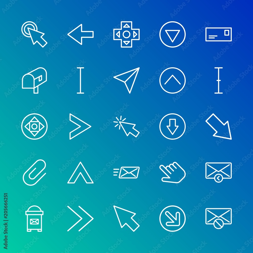 Poster modern simple set of arrows, cursors, email vector outline icons. contains such icons as sign, diago