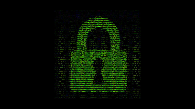 A digital lock made of ASCII characters. Green on a black background.
