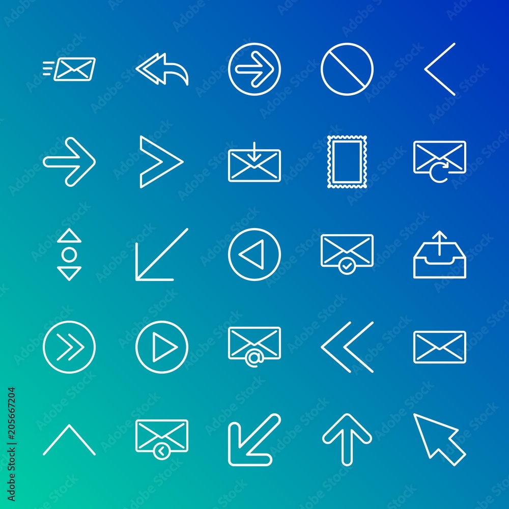 Poster modern simple set of arrows, cursors, email vector outline icons. contains such icons as reload, lef