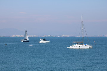 Gulf of Valencia Spain with beach and mountains in the background