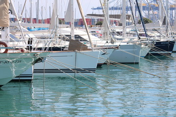 Luxury yachts moored in the harbor of the Mediterranean Sea in Valencia Spain