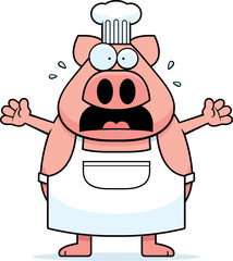 Scared Cartoon Pig Chef