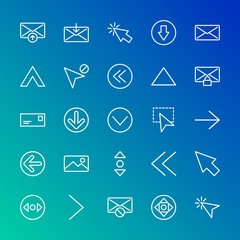 Modern Simple Set of arrows, cursors, email Vector outline Icons. Contains such Icons as  scroll,  block,  get,  circle,  cursor,  point and more on gradient background. Fully Editable. Pixel Perfect.