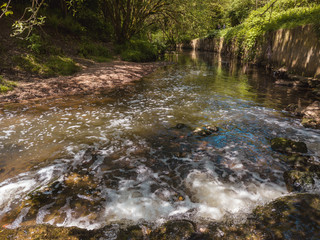 Aerial Above River Stream Lake Bridge Trees