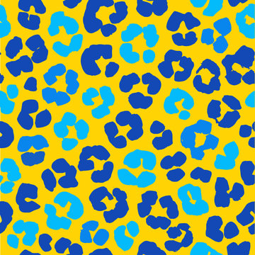 Vector illustration Leopard print seamless background pattern. Yellow and blue animal skin print for textile, wallpaper, wrapping paper and other design. Grunge style.
