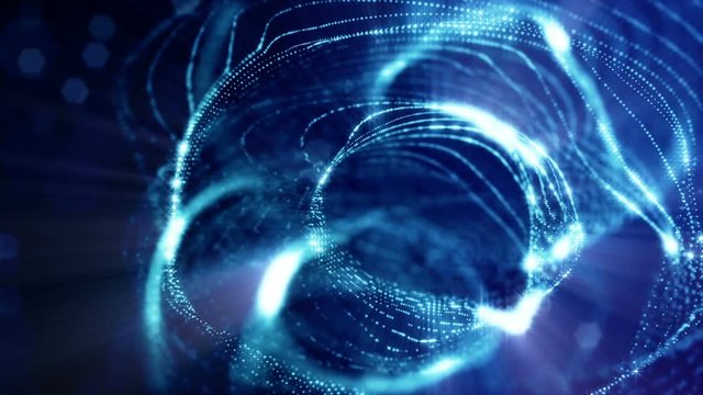 3d loop abstract animation with beautiful light effects of glow particles with depth of field, bokeh and light rays for seamless abstract background vj loop like microcosm or space. sparkling blue 3