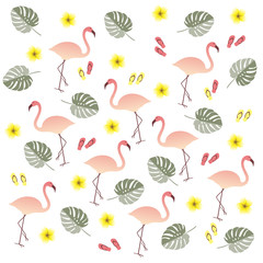 Pink flamingo seamless pattern on white background. Perfect for banners, cards, fabric and decor. Vector print with pink flamingo. EPS10