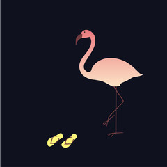 Pink flamingo with slate on black background. Perfect for banners, cards, fabric, t-shirts and decor. Vector print with pink flamingo. EPS10
