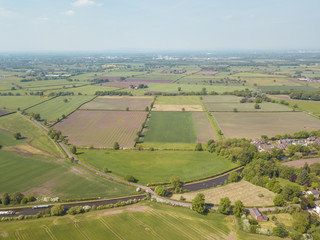 Fototapeta na wymiar Aerial Drone Field Farmer Landscape Dunham Massey Trees