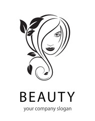 Vector Logo Beauty salon, Hair salon, Cosmetic. Female Face. Black and White. Silhouette Outline