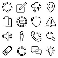 Set of black icons isolated on white background, on theme menu interface