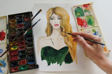 Beautiful woman. Abstract fashion watercolor illustration