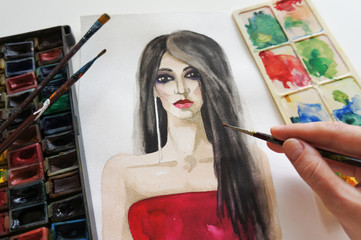 Beautiful woman. Abstract fashion watercolor illustration