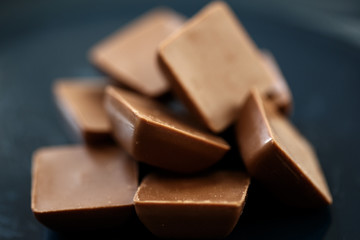 Close-up macro photo of chocolate pieces