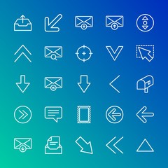 Modern Simple Set of arrows, cursors, email Vector outline Icons. Contains such Icons as  answer,  update, letter,  left,  mail,  add and more on gradient background. Fully Editable. Pixel Perfect.