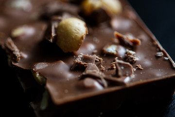 Close-up macro photo of chocolate pieces