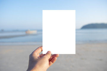 White Wedding  mocks-up card on beach