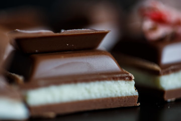 Close-up macro photo of chocolate pieces
