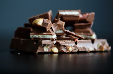 Close-up macro photo of chocolate pieces