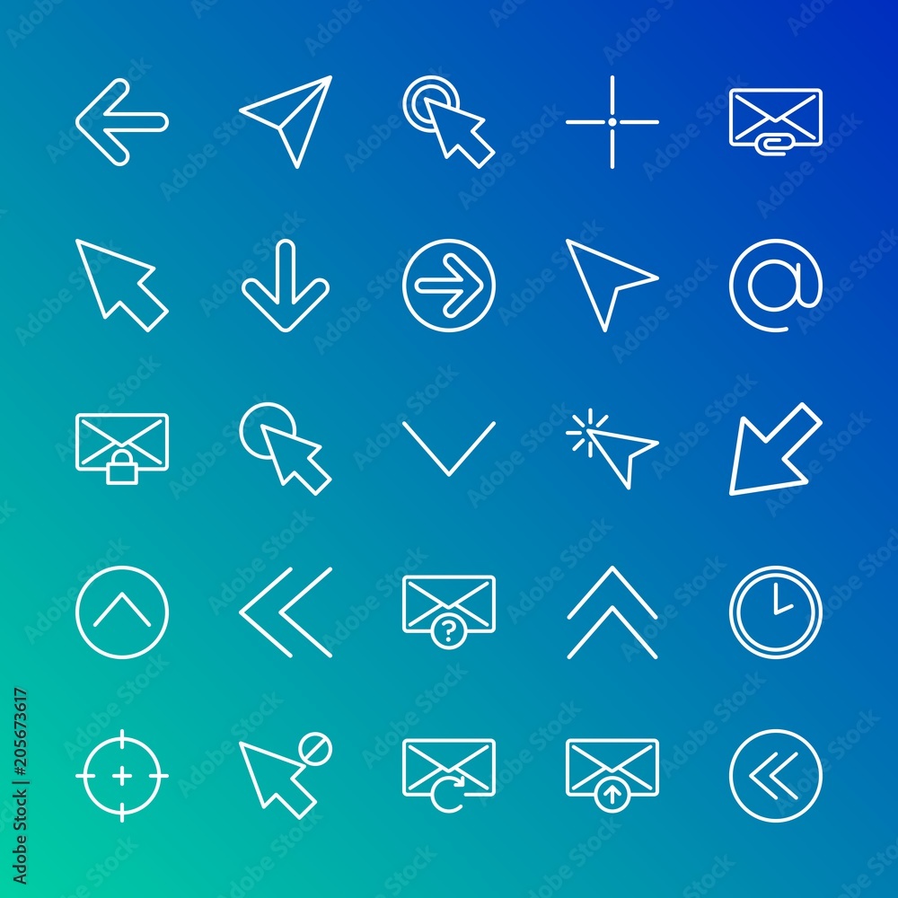 Aufkleber modern simple set of arrows, cursors, email vector outline icons. contains such icons as pointer, ci