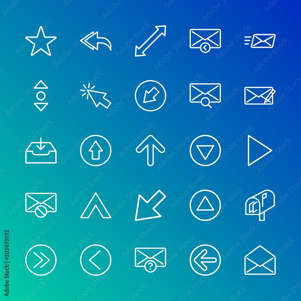 Poster modern simple set of arrows, cursors, email vector outline icons. contains such icons as forward, fa