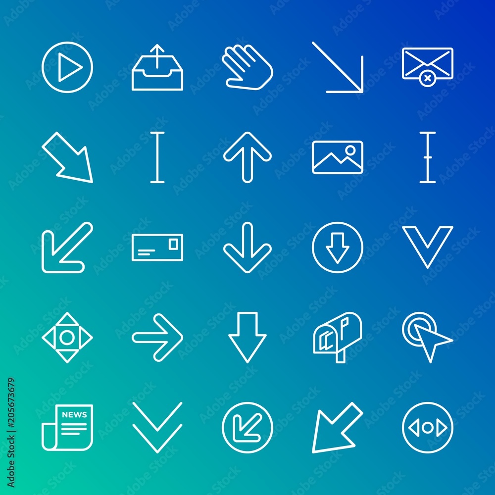 Poster modern simple set of arrows, cursors, email vector outline icons. contains such icons as mailbox, in